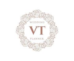 VT Initials letter Wedding monogram logos collection, hand drawn modern minimalistic and floral templates for Invitation cards, Save the Date, elegant identity for restaurant, boutique, cafe in vector