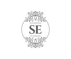 SE Initials letter Wedding monogram logos collection, hand drawn modern minimalistic and floral templates for Invitation cards, Save the Date, elegant identity for restaurant, boutique, cafe in vector