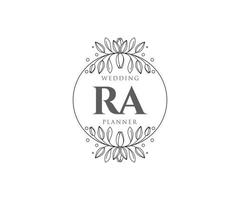 RA Initials letter Wedding monogram logos collection, hand drawn modern minimalistic and floral templates for Invitation cards, Save the Date, elegant identity for restaurant, boutique, cafe in vector