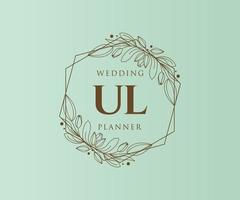 UL Initials letter Wedding monogram logos collection, hand drawn modern minimalistic and floral templates for Invitation cards, Save the Date, elegant identity for restaurant, boutique, cafe in vector