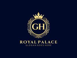 Letter GH Antique royal luxury victorian logo with ornamental frame. vector