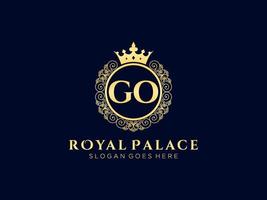 Letter GO Antique royal luxury victorian logo with ornamental frame. vector