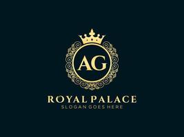 Letter AG Antique royal luxury victorian logo with ornamental frame. vector