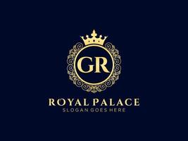 Letter GR Antique royal luxury victorian logo with ornamental frame. vector