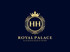 Letter HH Antique royal luxury victorian logo with ornamental frame. vector