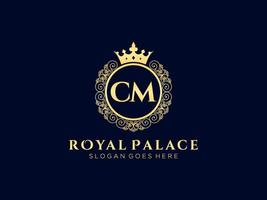 Letter CM Antique royal luxury victorian logo with ornamental frame. vector