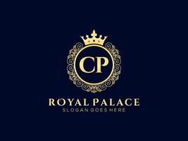 Letter CP Antique royal luxury victorian logo with ornamental frame. vector