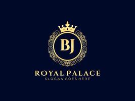 Letter BJ Antique royal luxury victorian logo with ornamental frame. vector