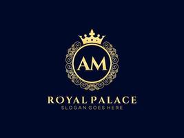 Letter AM Antique royal luxury victorian logo with ornamental frame. vector