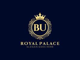 Letter BU Antique royal luxury victorian logo with ornamental frame. vector