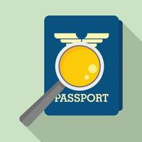 icono de control de pasaportes de lupa, tipo plano vector