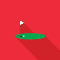 bandera roja de golf en un icono de campo, estilo plano vector
