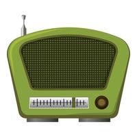 Green old radio icon, cartoon style vector