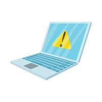 Warning system on laptop icon, cartoon style vector