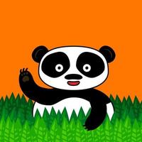 Happy panda smiling and waving in leaves vector