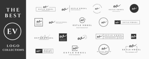 Initial letter EV E logo handwriting, signature and script vector design collection