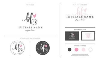 Initial BF letter B F handwriting beauty logo design with love vector