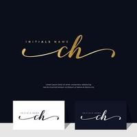 handwriting Initial of letter CH C H feminine and beauty logo design on gold color. vector