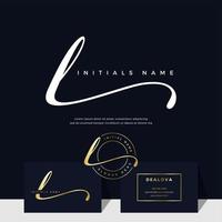 simple elegant initial handwriting letter L on gold color vector