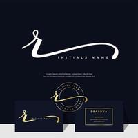 simple elegant initial handwriting letter R on gold color vector