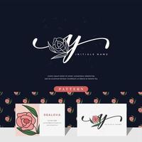 handwriting letter Y logo design with rose vector