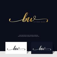 handwriting Initial of letter BW B W feminine and beauty logo design on gold color. vector