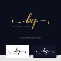 handwriting Initial of letter BQ B Q feminine and beauty logo design on gold color. vector