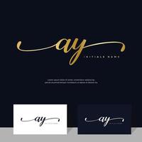 handwriting Initial of letter AY A Y feminine and beauty logo design on gold color. vector