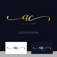 handwriting Initial of letter AC A C feminine and beauty logo design on gold color. vector