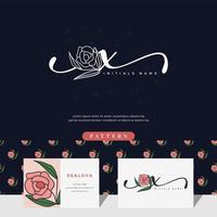 handwriting letter X logo design with rose vector