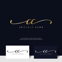 handwriting Initial of letter CC C feminine and beauty logo design on gold color. vector