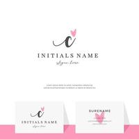 Initial letter C handwriting beauty logo design with watercolor love vector