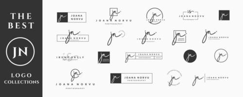 Initial letter JN J logo handwriting, signature and script vector design collection