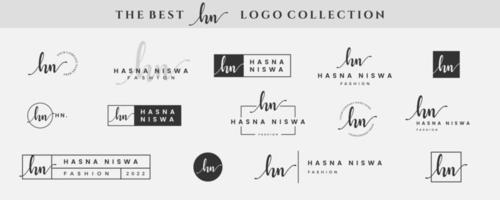 Initial simple letter HN H logo monogram on black for beauty, fashion, photography design collection vector