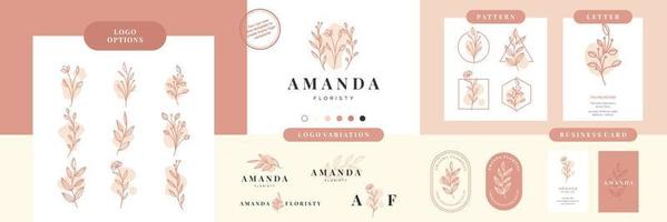 Floral and Botanical Feminine Logo set collection orange color. Beauty Logo Template for florist, hand drawn, organic cosmetics, alternative medicine, badges, emblems, logotypes, card, editable logo. vector