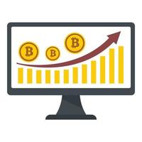 Bitcoin monitor graph icon, flat style vector