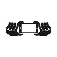 Two hands holding mobile phone icon, simple style vector