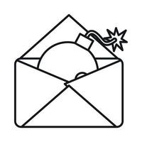 Envelope with bomb icon, outline style vector