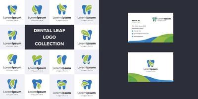 Set dental leaf Logo Design Vector Collection. Bundle logos dentist logo collection and tooth icons. include business card.