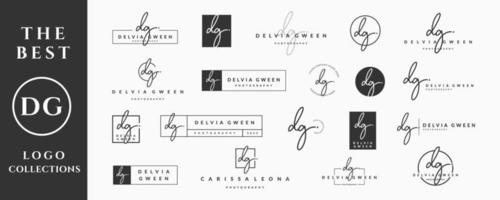letra inicial dg d logo escritura a mano, firma y colección de diseño de vector de guión