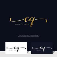 handwriting Initial of letter CQ C Q feminine and beauty logo design on gold color. vector