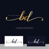 handwriting Initial of letter BD B D feminine and beauty logo design on gold color. vector