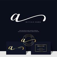 simple elegant initial handwriting letter A on gold color vector