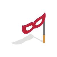 Red mask on a stick icon, isometric 3d style vector