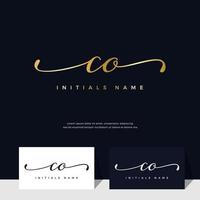 handwriting Initial of letter CO C O feminine and beauty logo design on gold color. vector