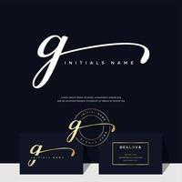 simple elegant initial handwriting letter G on gold color vector