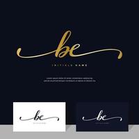handwriting Initial of letter BE B E feminine and beauty logo design on gold color. vector