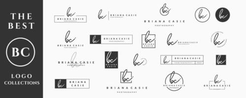 Initial letter BC B logo handwriting, signature and script vector design collection