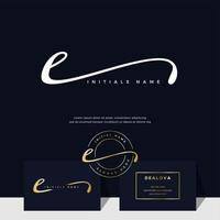 simple elegant initial handwriting letter E on gold color vector