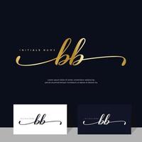 handwriting Initial of letter BB B feminine and beauty logo design on gold color. vector